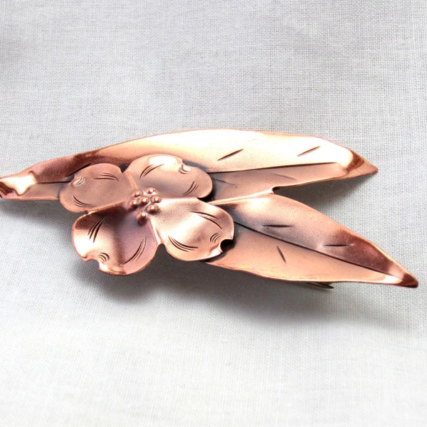 SALE Copper brooch dogwood pin by Designer Modernist Stuart Nye brooch Pin in Copper pin/ scarf pin/ shawl pin/ copper brooch/ estate