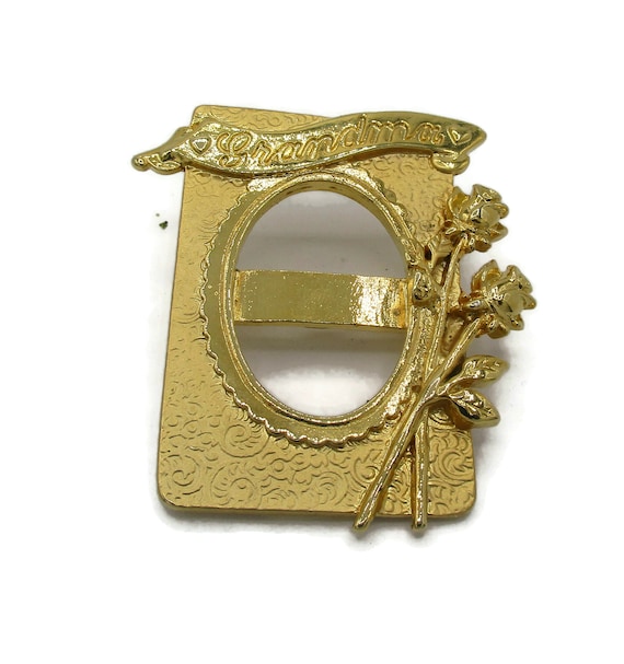 JJ Jonette Grandma  Picture Frame Pin Brooch Gold… - image 1