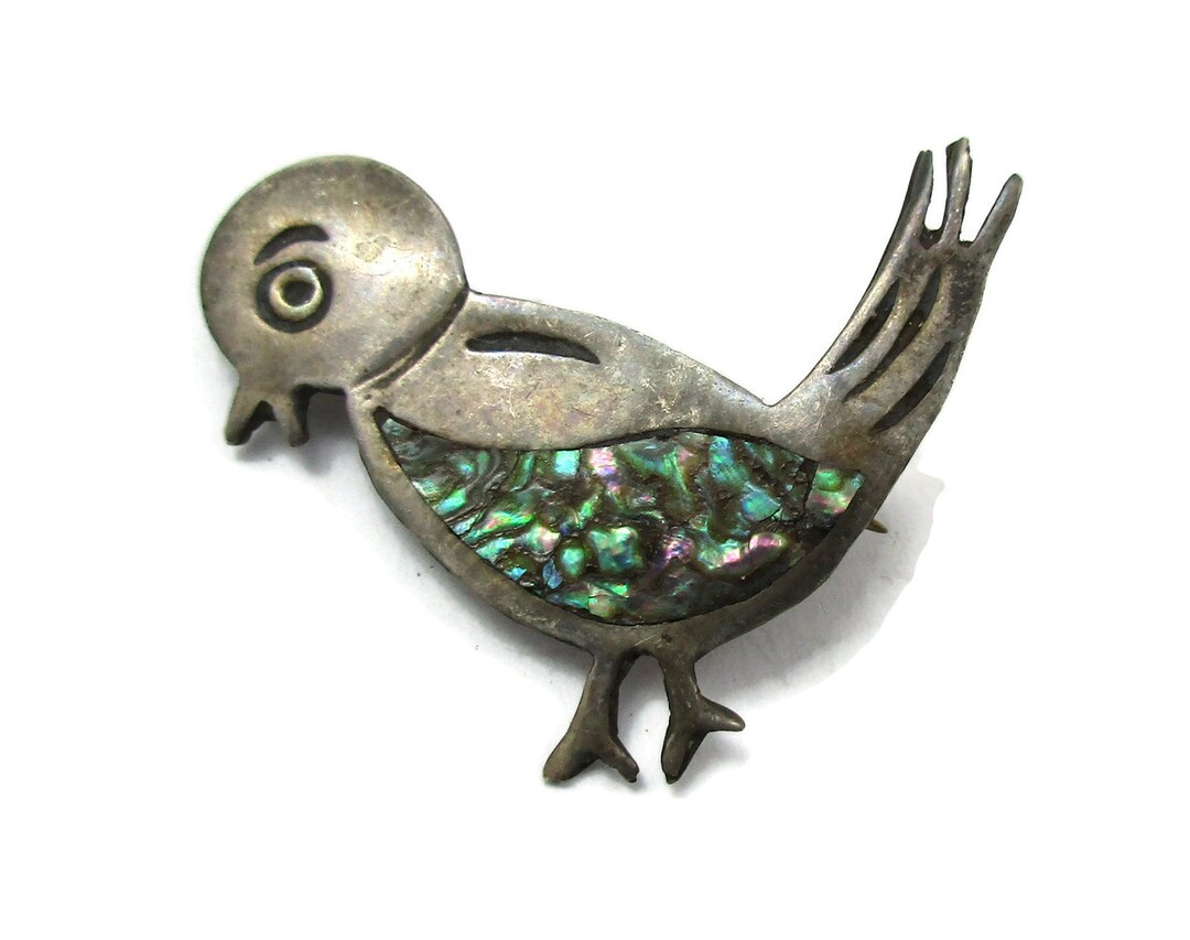 925 Mexico Sterling Silver Bird Brooch Pin With Abalone Shell Inlay ...