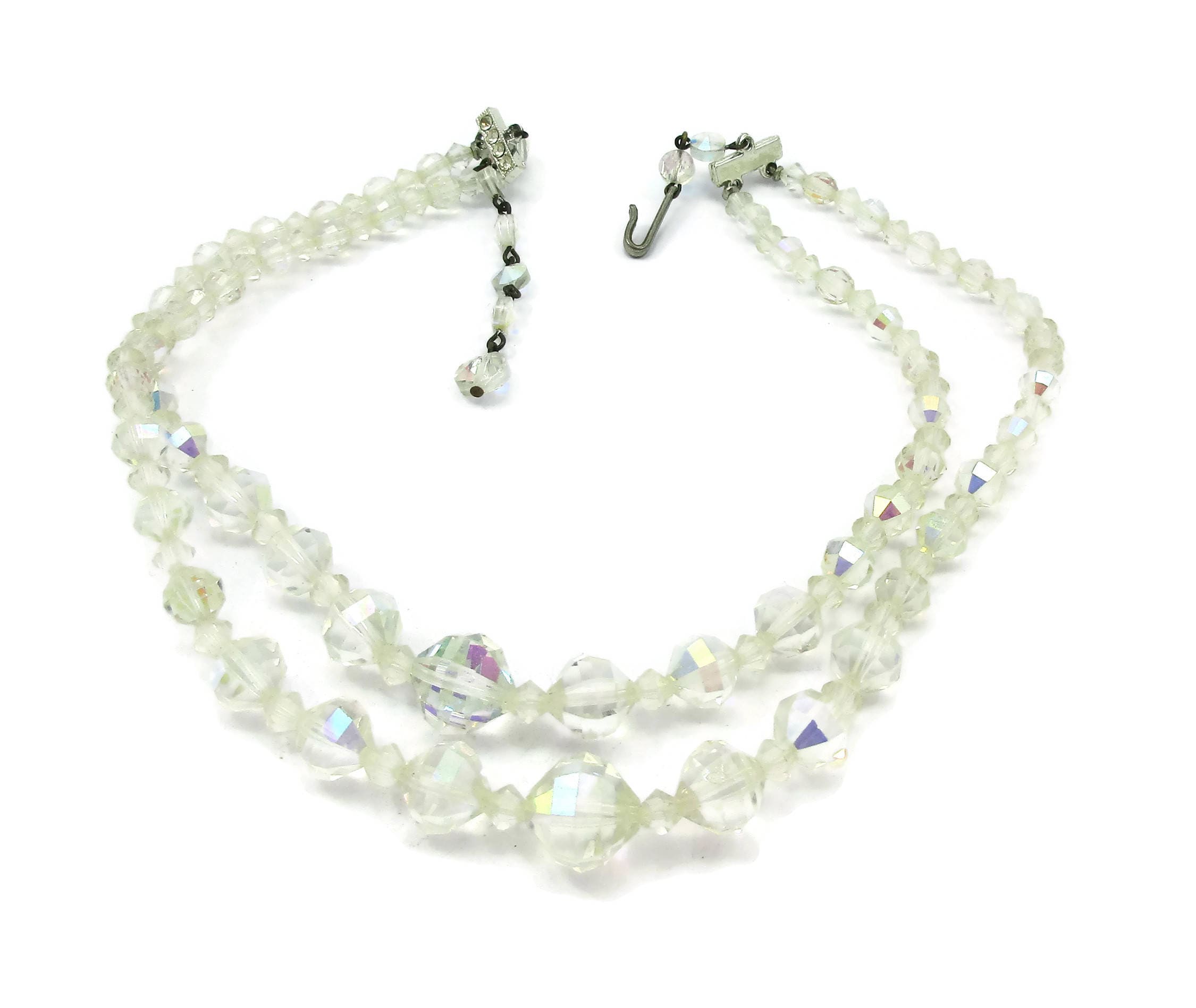 Clear Crystal Beads Choker Necklace 17 19 Inches Long Etsy