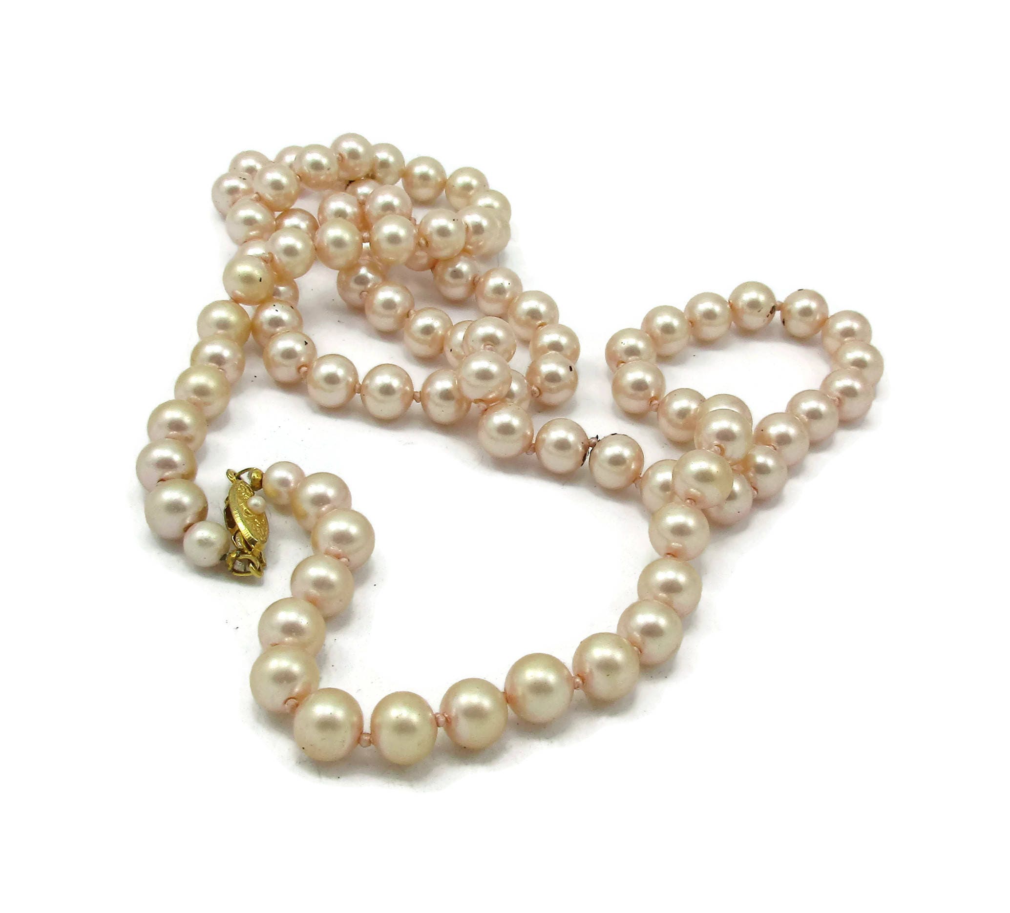 Pink Pearls Bead Necklace Single Strand Choker 30 Inches