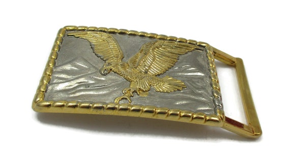 Silver Gold Belt Buckle Eagle Vintage Western Wea… - image 1