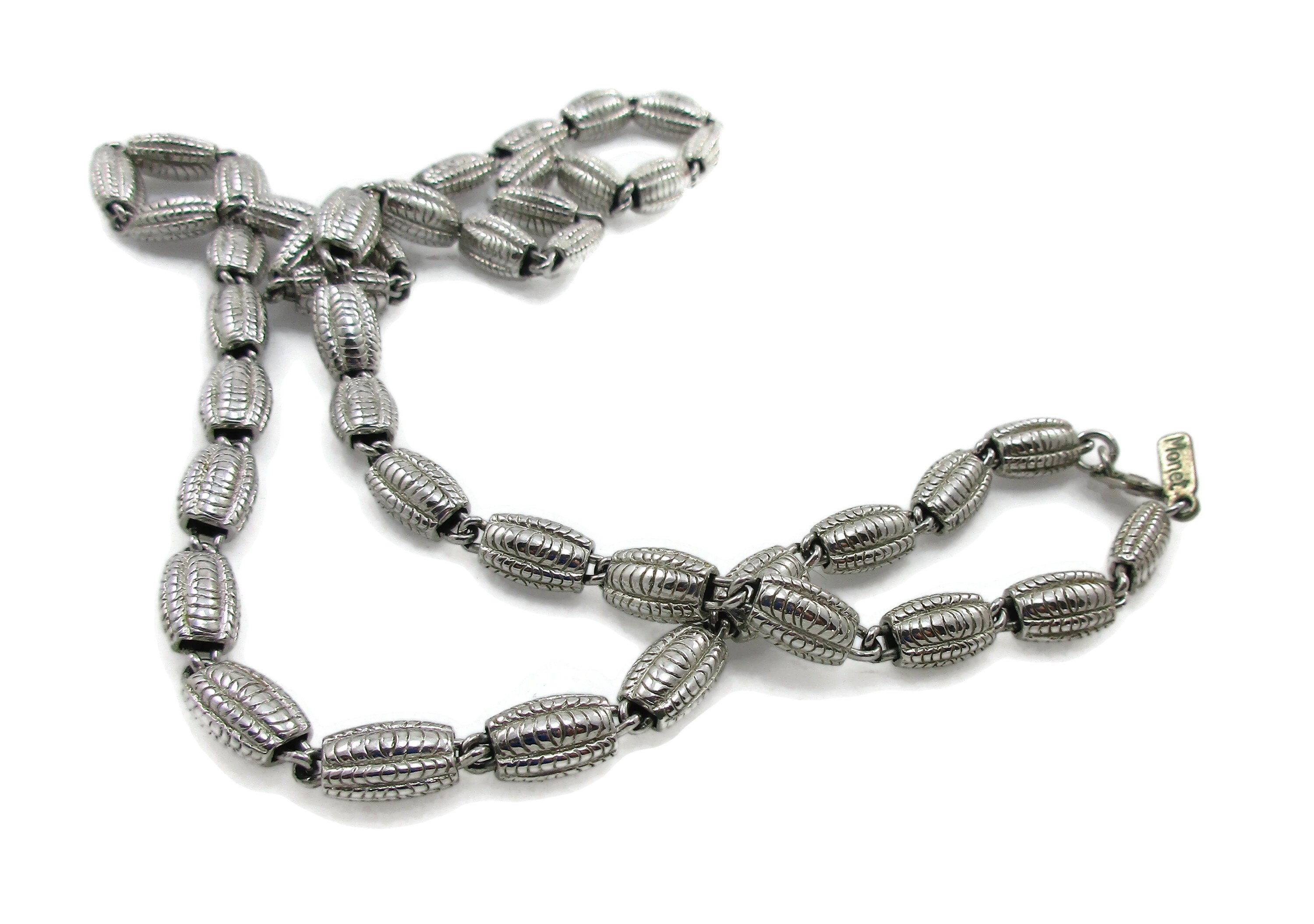 ぱーもねっと伯爵 Monet Silver Necklace 24 Inches Long Tubular Beads Art Deco