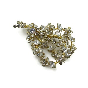 Clear Rhinestone Gold Brooch Made in Austria Pin Spray Crystal Glass High End Vintage Jewelry Designer Signed Shawl Scarf Clips Paula