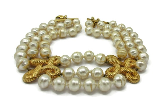 Valentino Gold Pearl Choker Necklace 17 Inches Lon
