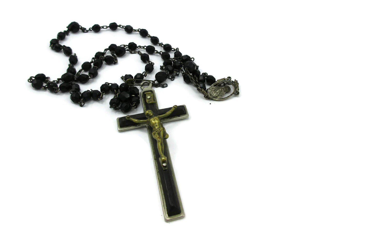 アクセサリー Vintage Black Rosary Necklace Vintage Rosary Necklace: Black Onyx Beads, 9k Gold Filled