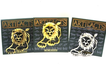 JJ Jonette Roaring Lion King Pin Brooch Brass Pewter Gold Tone Vintage Jewelry NOS Signed Finish Gift Ideas Scarf Shawl Pin African Safari