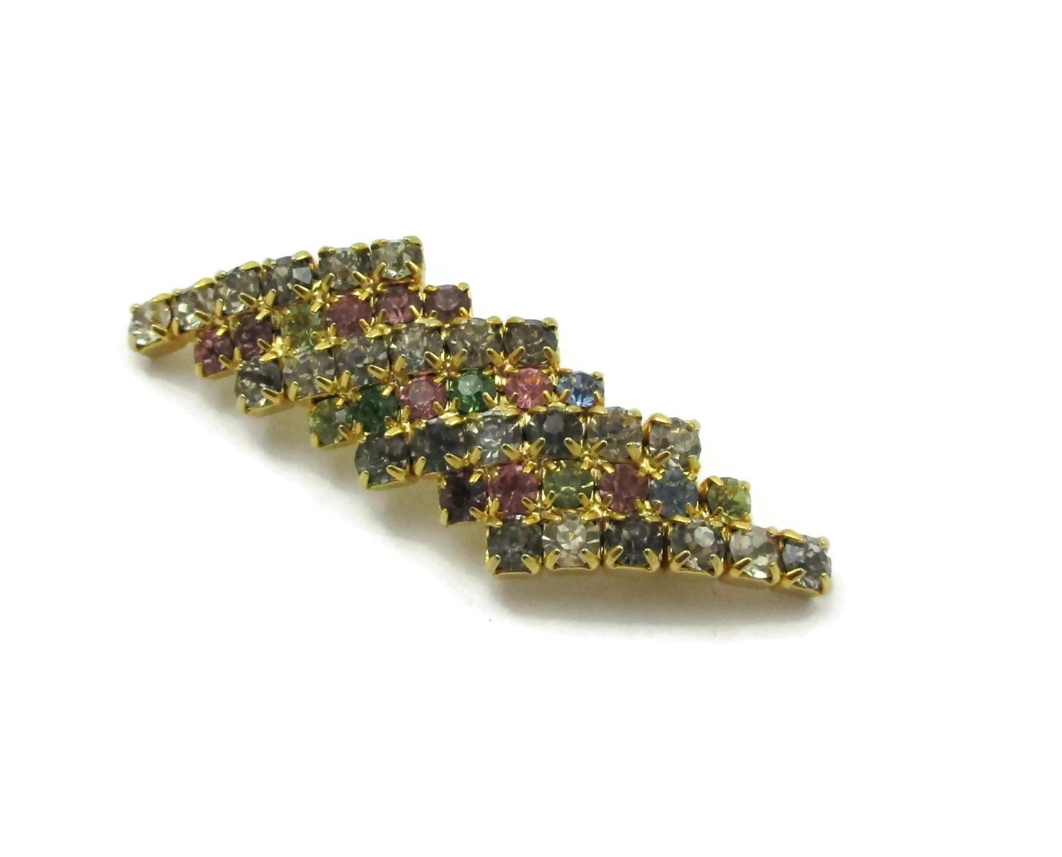 Gold Pastel Colors Rhinestone Pin Small Brooch Flower Textured Designer ...