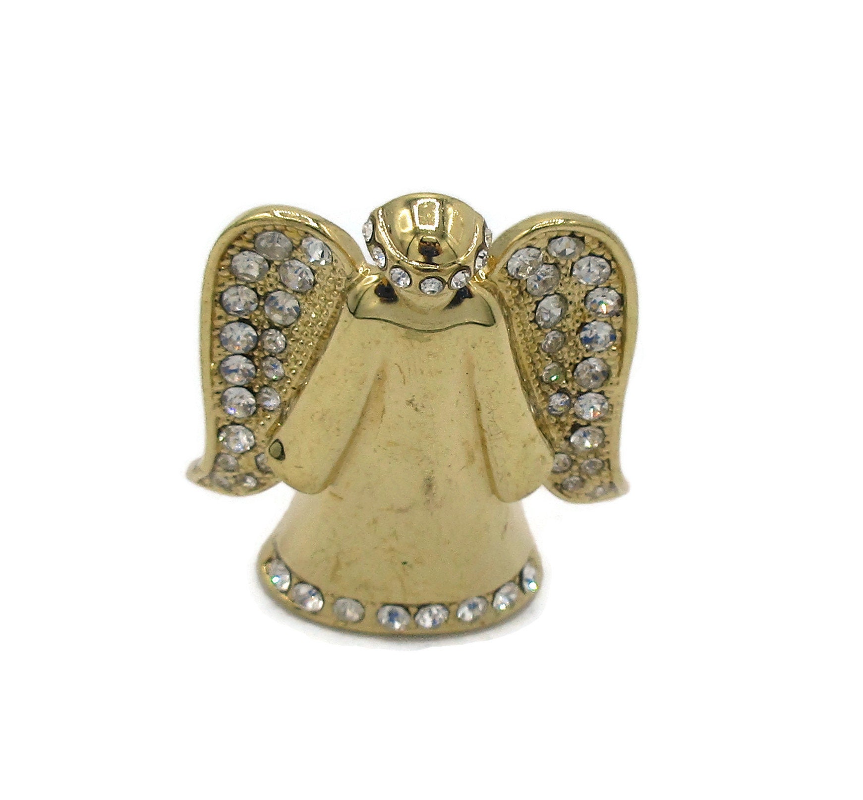 Signiert Monet Gold Ton Pin Strass Engel Weihnachtsschmuck Vintage Nachlass Schmuck Große Gold Brosche Muttertag Geschenkideen Schal