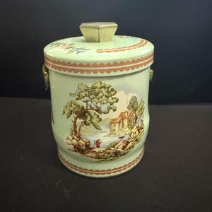 Vintage Murray Allen Company Pastoral Tin With Lid Handle Made in England image 1
