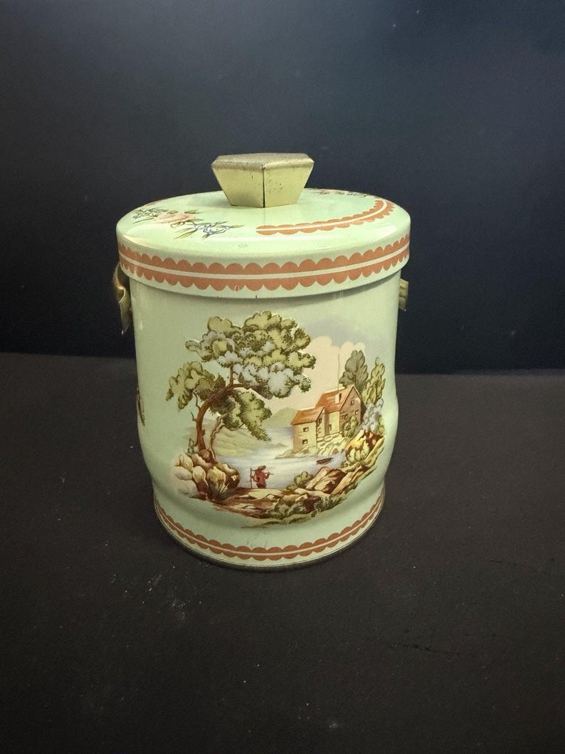 Vintage Murray Allen Company Pastoral Tin With Lid Handle Made in England image 1