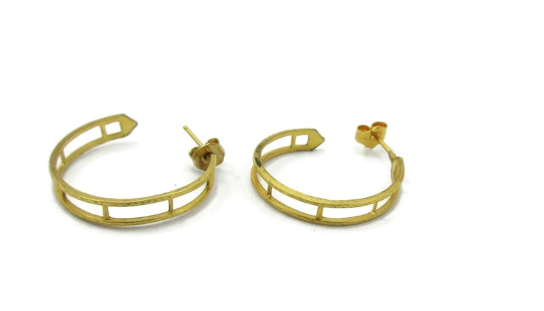 10KT 10K Gold Etched Hoop Earrings Design Post Earrings Estate Find Stamped Vintage Fine Jewelry Gift Ideas Mothers Day