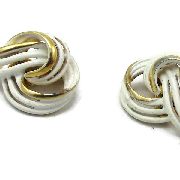 MONET Off White Ivory Cream Clip Earrings  Gold Tone Modernist Clip On Jewelry 1990s Designer Signed Costume Jewelry