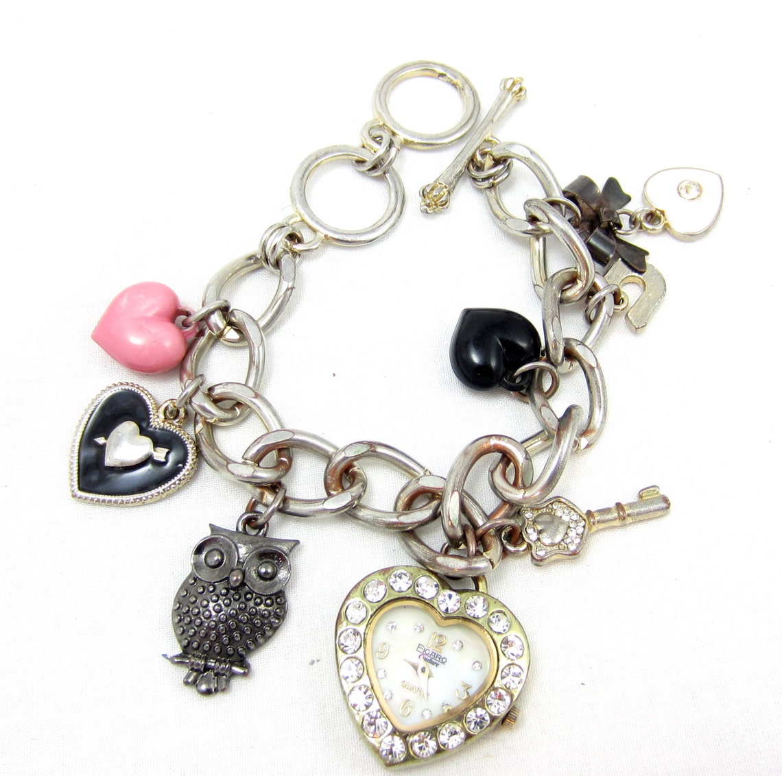 Figaro Couture charm bracelet / silver charm bracelet/ signed Etsy