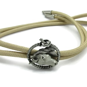 Tan Cord Bolo Tie Pewter Horse Buckle Bolo Tie Equine  Western Wear Attire Bola Tie Mens Jewelry Accessory Vintage Item
