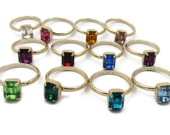 Germany Gold Tone Ring NOS Vintage Costume Jewelry Dainty Emerald Radiant Cut Ring Etched Design Sweetheart Gift Idea