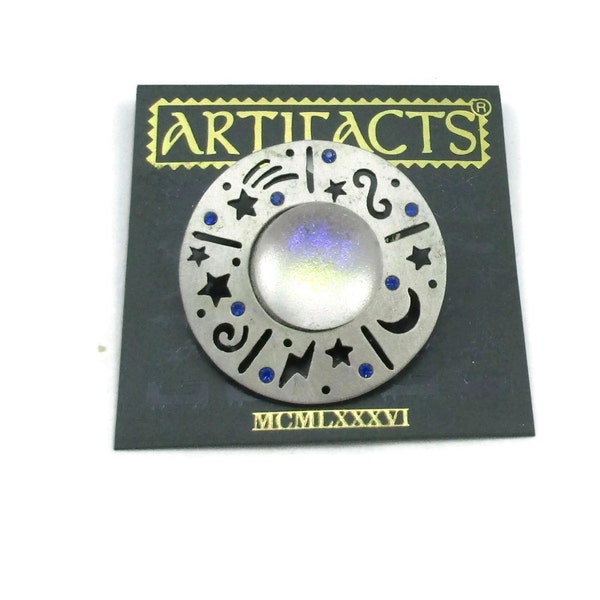 JJ Jonette Pewter 1/2 maan Globe disc sterren bal astronomie PIN broche vintage sieraden NOS ondertekend finish gift ideeën sjaal omslagdoek PIN Fantasy