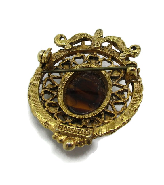 FLORENZA Filigree Brooch Cameo Pendant Mourning J… - image 2