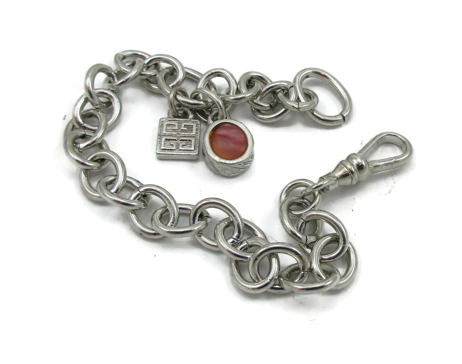 GIVENCHY Silver Charm Bracelet G Logo 7 Inches 1980s NOS Gift Idea