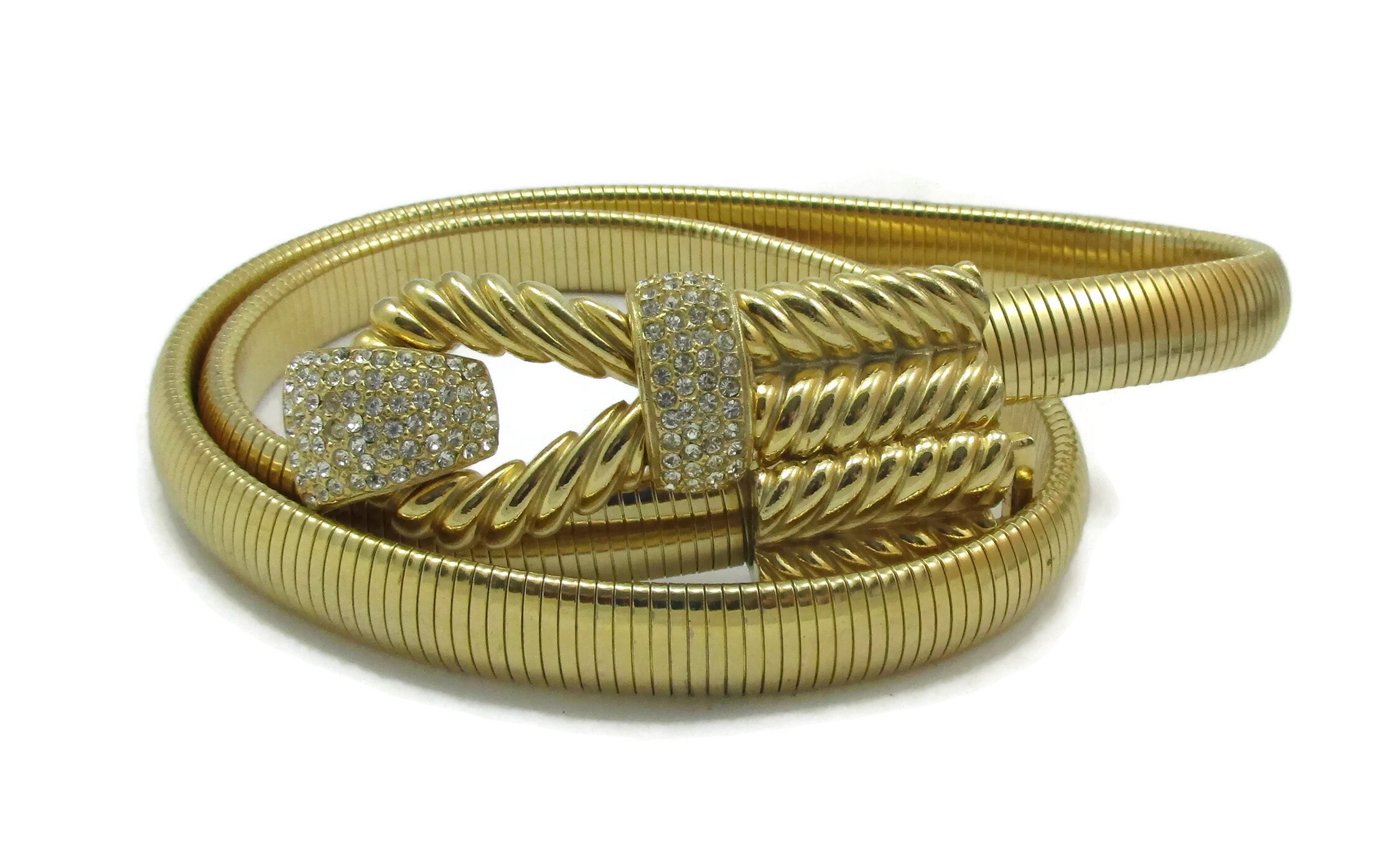 Accessocraft NYC Gold Belt Stretch Clear Rhinestones Buckle 