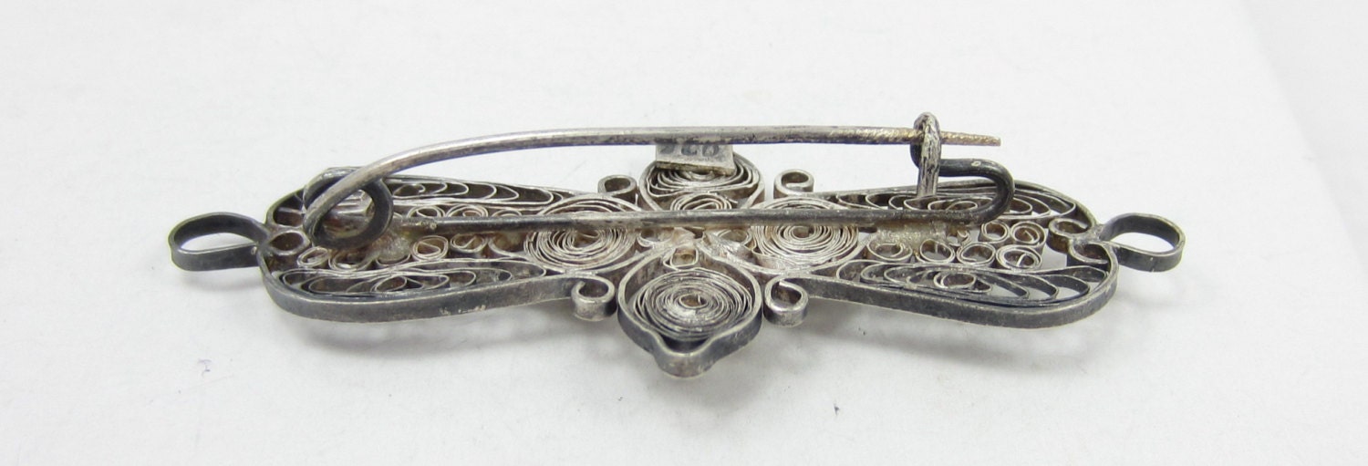 古いペルーの 900 ワイヤーラップ ブローチピン フィリグリー