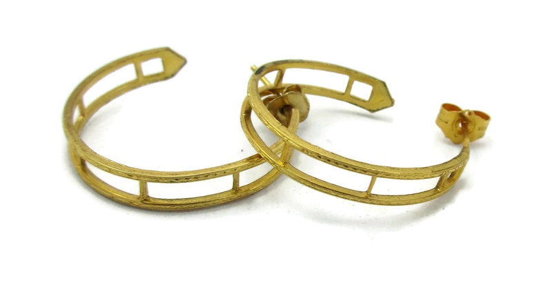 10KT 10K Gold Etched Hoop Earrings Design Post Earrings Estate Find Stamped Vintage Fine Jewelry Gift Ideas Mothers Day