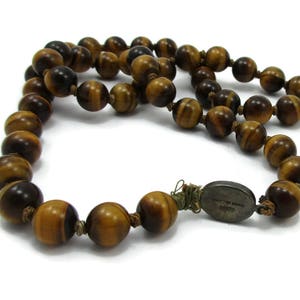 Sterling Tigers Eye Necklace Beads Brown Polished Stone 25 Inches Hippie Gypsy Caramel Color Boho Vintage Costume Jewelry image 2