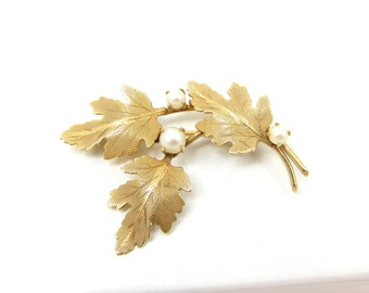 Signed Designer Carl Art 14K Gold Pearl 1960s Brooch RETRO Mid Century Modernist, Hollywood Regency, Vintage Fine Jewelry Shawl Scarf Pin