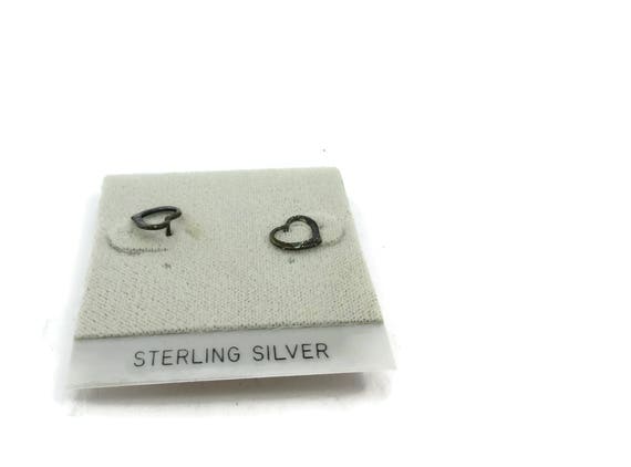 Small 925 Earrings  Heart Sterling Silver NOS Stu… - image 2