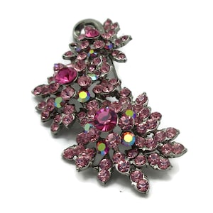 Huge Pink Rhinestone Signed JANUS Brooch Pin Floral Spray Designer Signed  Costume Jewelry Fashion Accessory Estate Shawl Scarf Pin