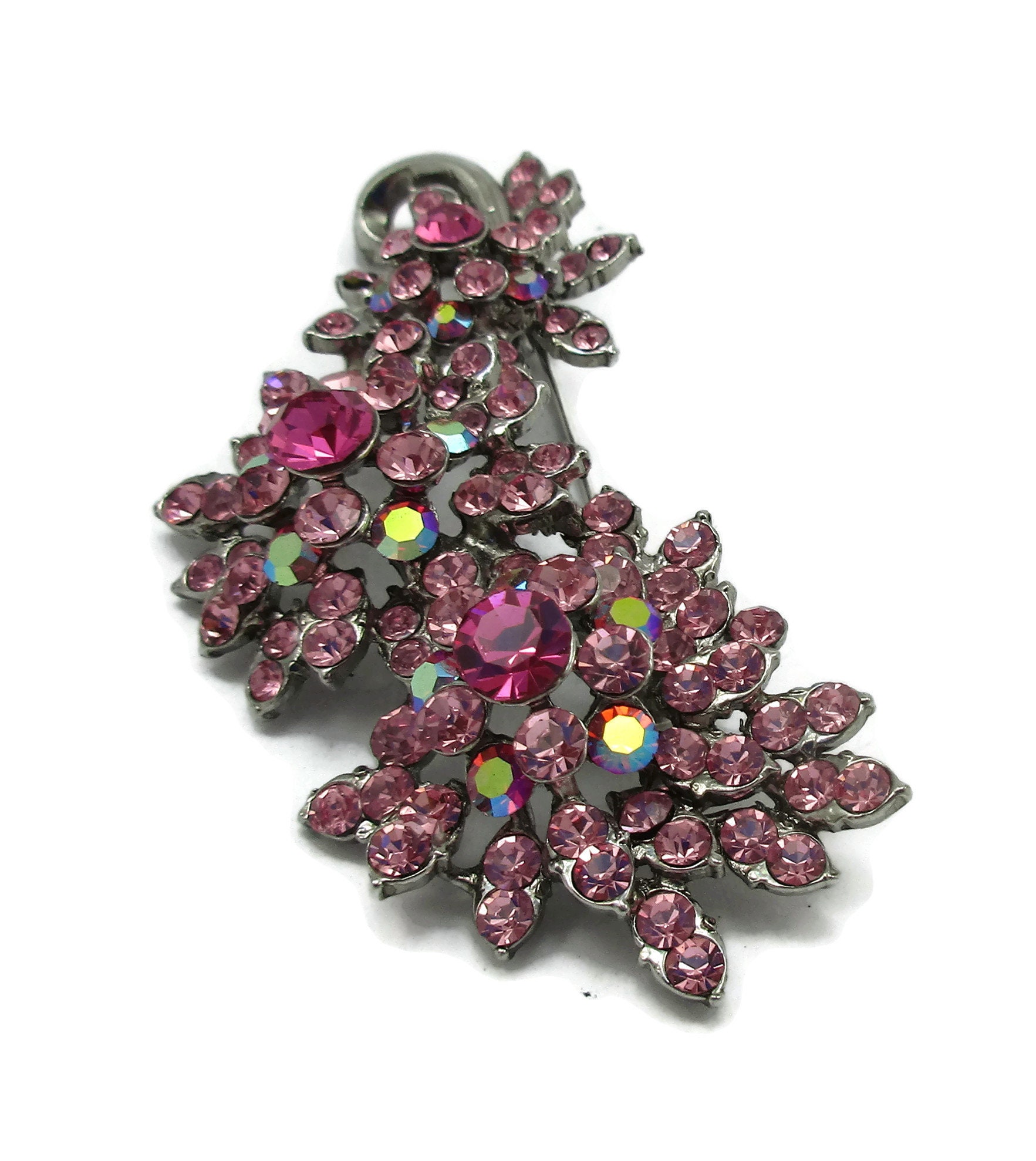 GGロゴ ブローチ ピンク Huge Pink Rhinestone Signed JANUS Brooch Pin Floral Spray
