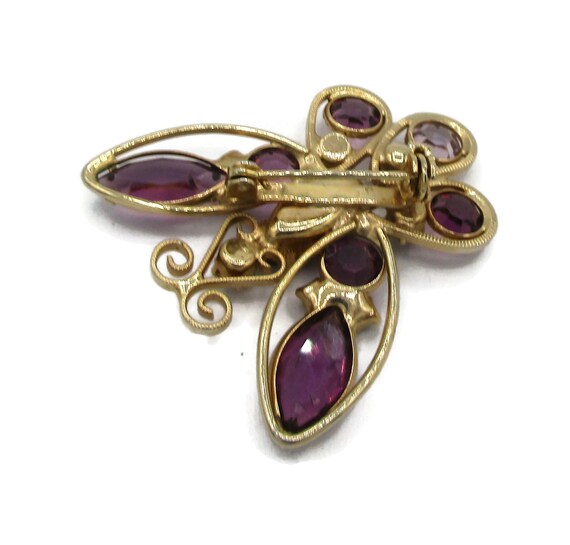 Rhinestone Brooch  Purple Butterfly Pin Prong Set… - image 2