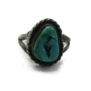 Navajo Sterling Silver 925 Turquoise Stone Inlay Band Ring Pinky Size 6 Band Vintage Jewelry  BOHO Indian Gift Ideas Mothers Day