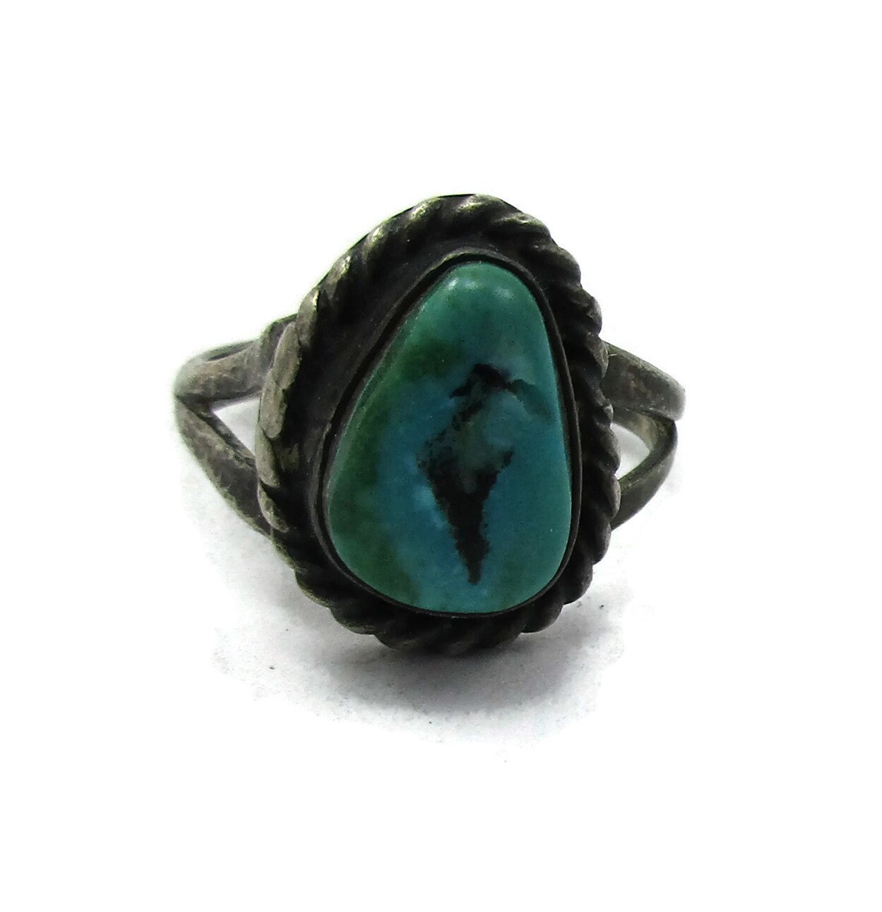 Navajo Sterling Silver 925 Turquoise Stone Inlay Band Ring
