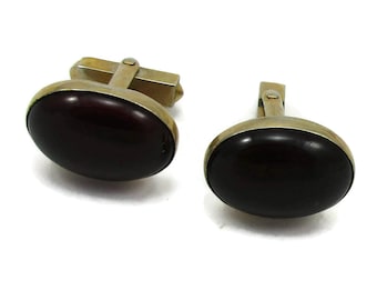 Swank Gold Filled Red Stone Cufflinks Cuff Links  Mid Century Mod Designer Signed Vintage Mens Gift Idea Fathers Day Present