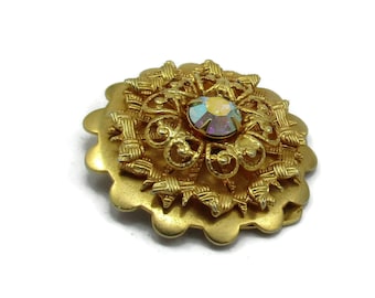 Gold Tone Rhinestone Round Scarf Clip Designer Scarf Holder Shawl Pin Sweater Vintage Costume Jewelry Accessories Gift Ideas Christmas