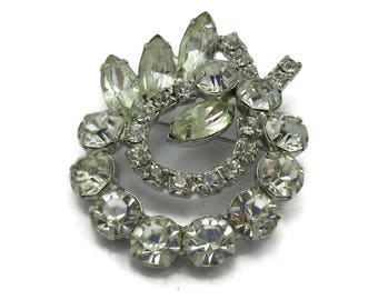 Clear Rhinestone Brooch Pin  Silver Tone Pin Bridal Bouquet Designer Vintage Costume Jewelry Shawl Scarf Gift Ideas