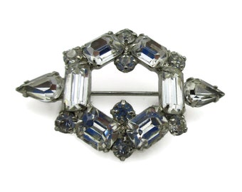 Clear Rhinestone Brooch Pin  Silver Tone Pin Bridal Bouquet Designer Vintage Costume Jewelry Shawl Scarf Gift Ideas