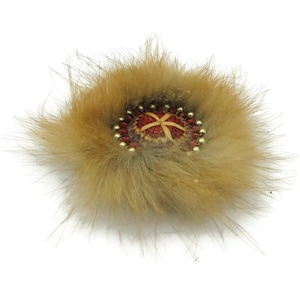 Brown Mink Brooch Furry Pin Bead Crochet Tribal Ethnic Jewelry Vintage Estate Finds 1960s  Soft Fuzzy Gold Fur Brooch