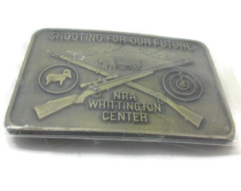 NRA Whittington Center Brass Belt Shooting for the Future Buckle Vintage Western Wear Tooled Design Gift Idea Western Man Unisex