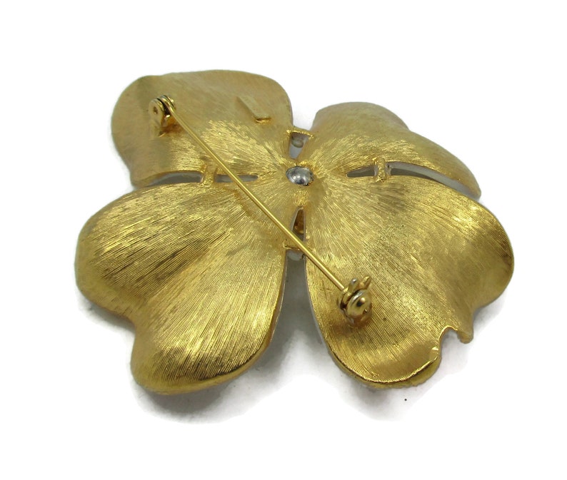 Parklane White Pink Enamel Gold Dogwood Brooch Pin Detailed Brushed Gold Mid Century Modern Vintage Jewelry Designed Signed