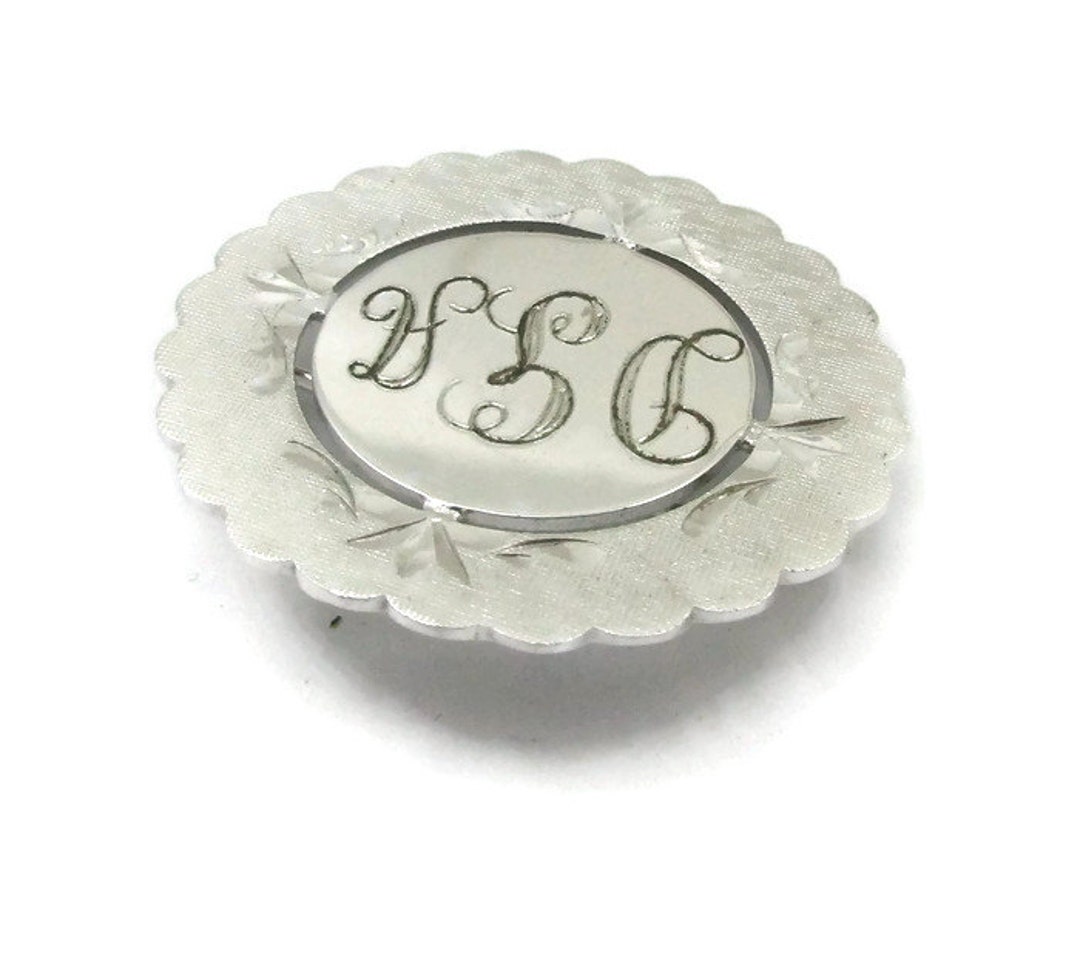 Broche Argent Sterling Vintage Signée LaMode - Cercle Gravé Monogrammé JGI