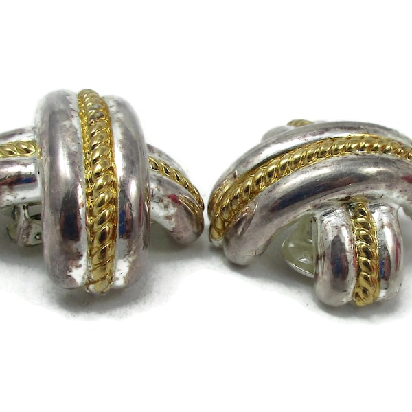 Hobe Two Tone Clip Silver Gold Tone Earrings XO Clip On Jewelry 1980s Designer Vintage Costume Jewelry Christmas Gift Ideas