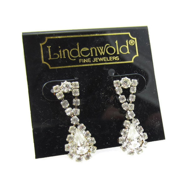 Lindenwold Fine Jewelers Rhinestone Dangle Earrings Silver Tone Bridal Prom Jewelry Drop CZ Crystal Style Cluster Vintage Estate Jewelry