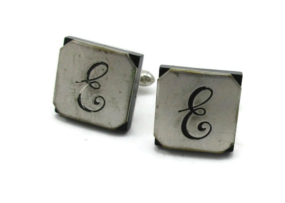 SWANK Silver Tone Cufflinks Monogram Letter Scrip… - image 1