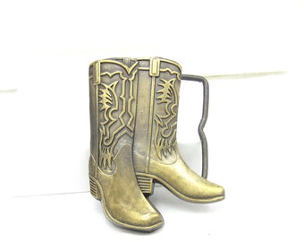 Western Brass Belt Buckle Boots Design Cowboy Cowgirl Rodeo Unisex Gift Idea Jean Fashion Wear Vintage NOS 1970 Accessory Western Wear