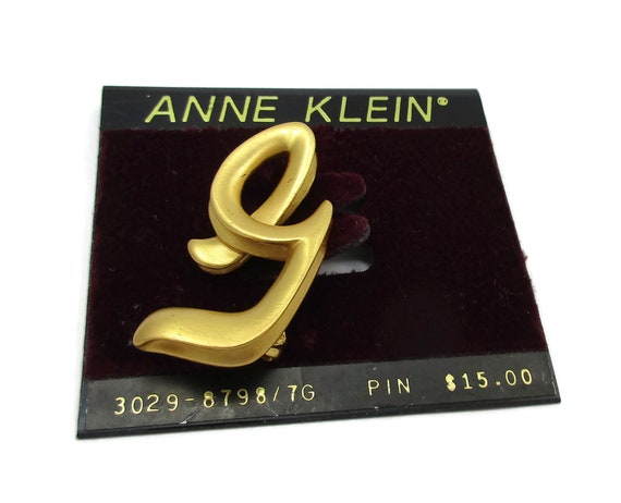 Signed AK Anne Klein Gold Tone Letter G Brooch Si… - image 2