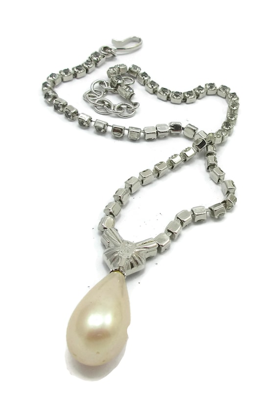 YSL Yves Saint Laurent Pearl Rhinestone Necklace … - image 3