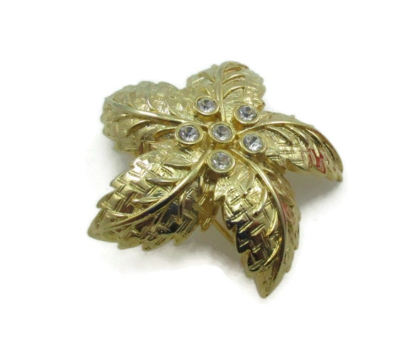 Gold Tone Flower Brooch Pin Shiny Matte Gold Modernist Textured Designer Shawl Scarf Pin Vintage Costume Jewelry Gift Ideas