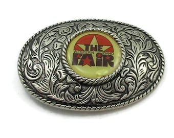 Western Idaho Fair Silver Tone Belt Buckle Scroll Fancy Vintage Western Wear Tooled Design Gift Idea Western Man Unisex